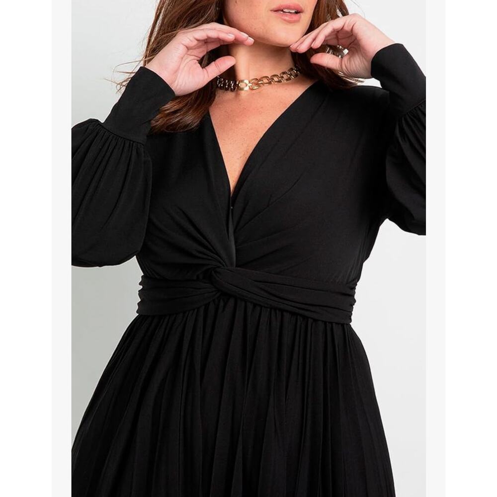Eloquii Knot Front Pleated Skirt Dress Black Stretch Jersey Knit Long Sleeve 18 - Picture 8 of 17